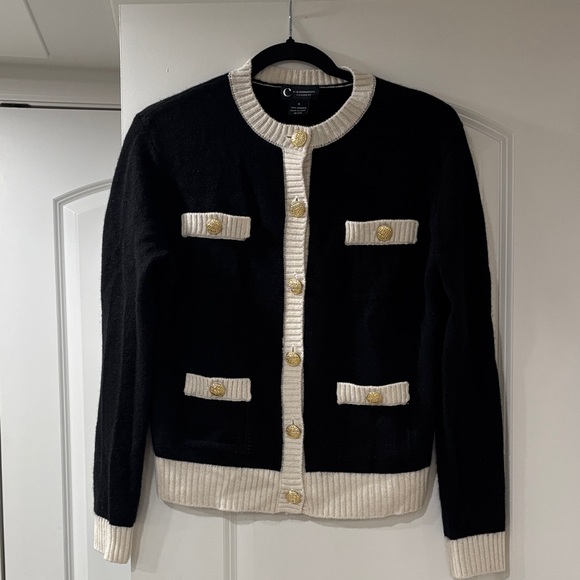 Bloomingdale's Cashmere Black and Cream Cardigan - Picture 5 of 11